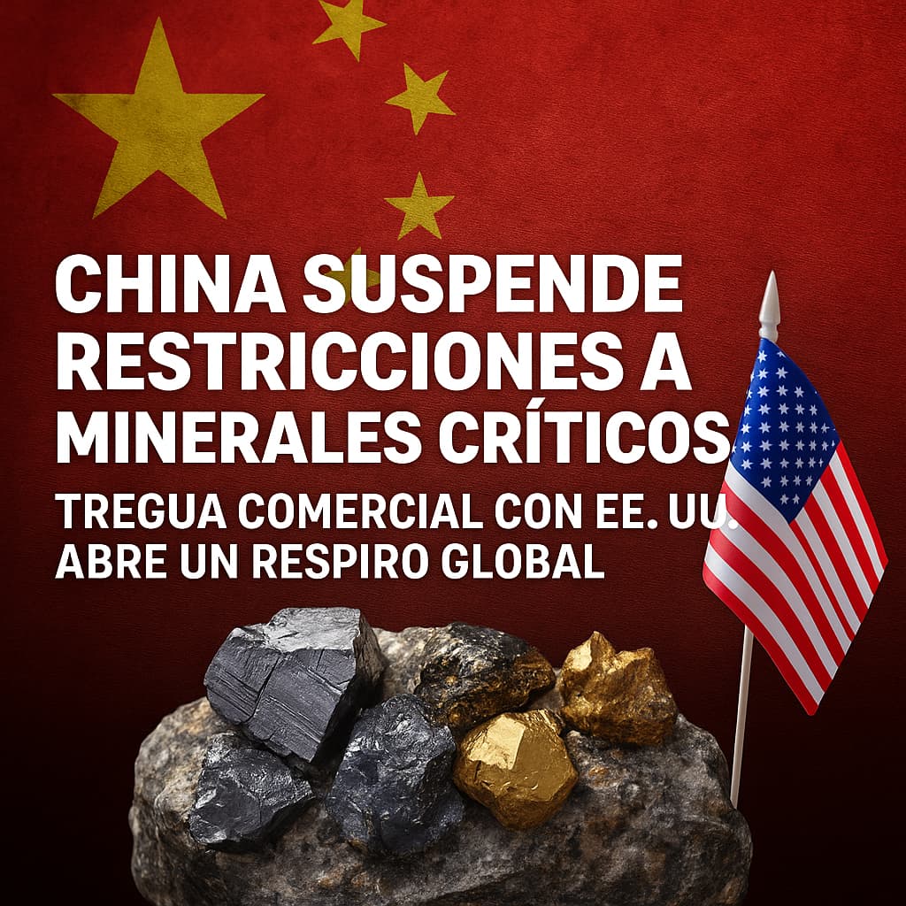 Banderas de China y EE. UU. junto a minerales estratégicos