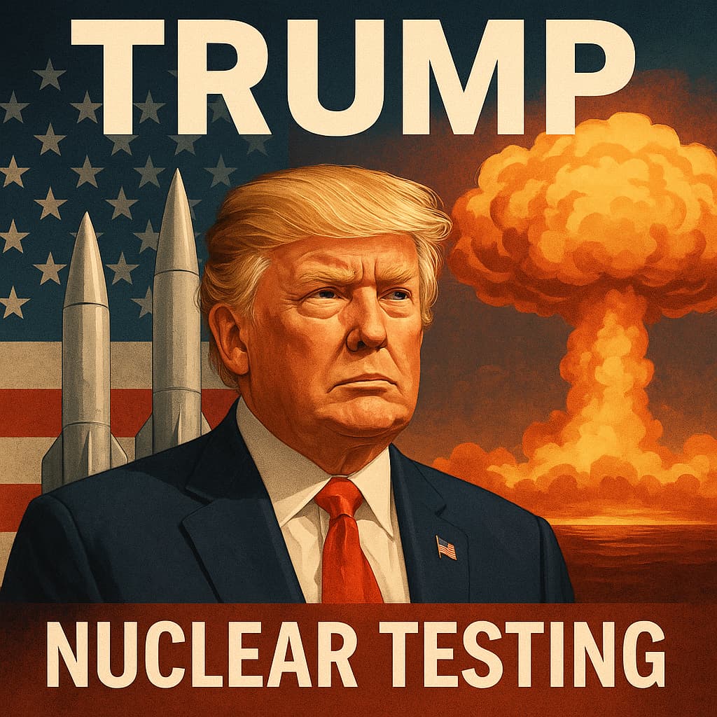 Donald Trump frente al Pentágono con fondo de tensión nuclear